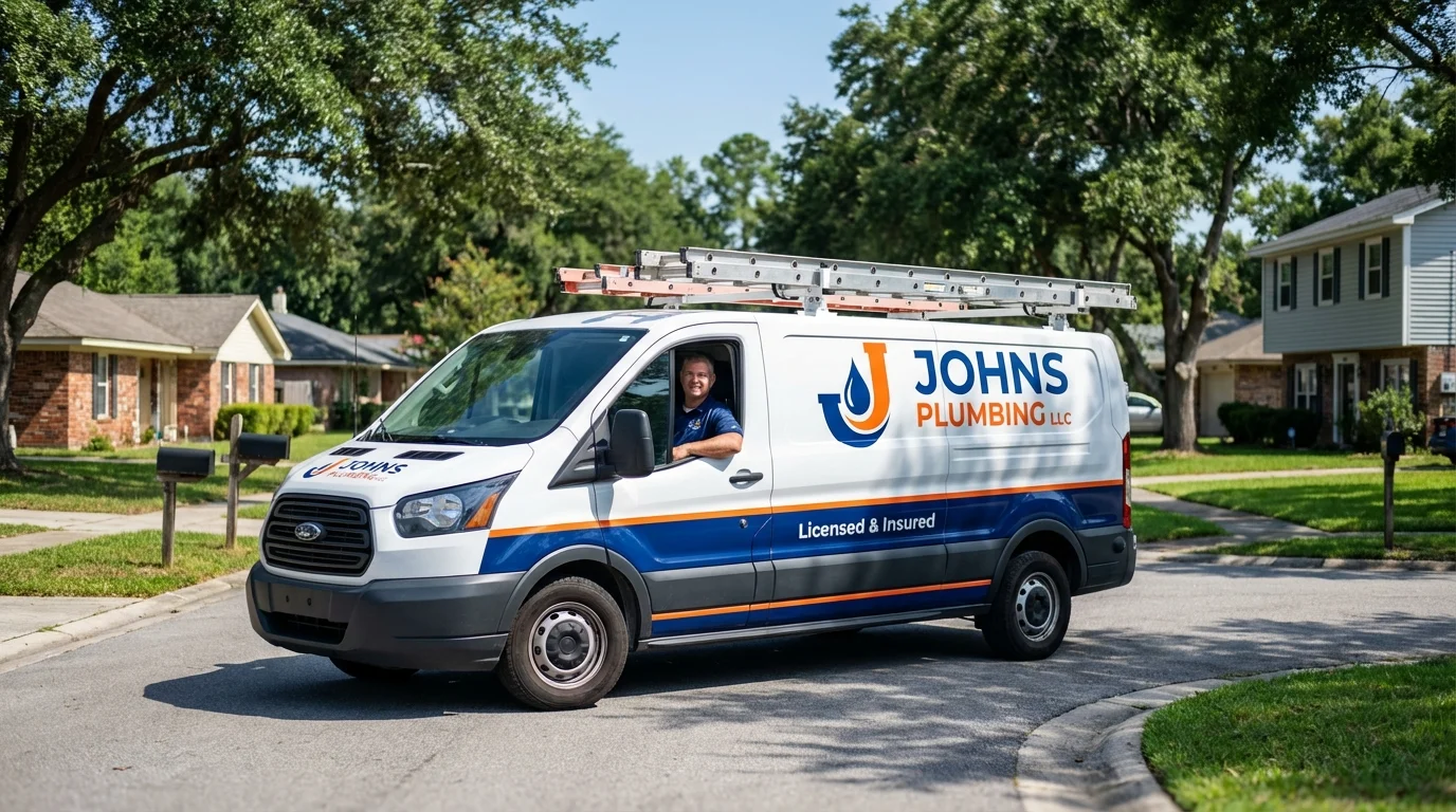 Johns Plumbing LLC service van in Fayetteville, NY