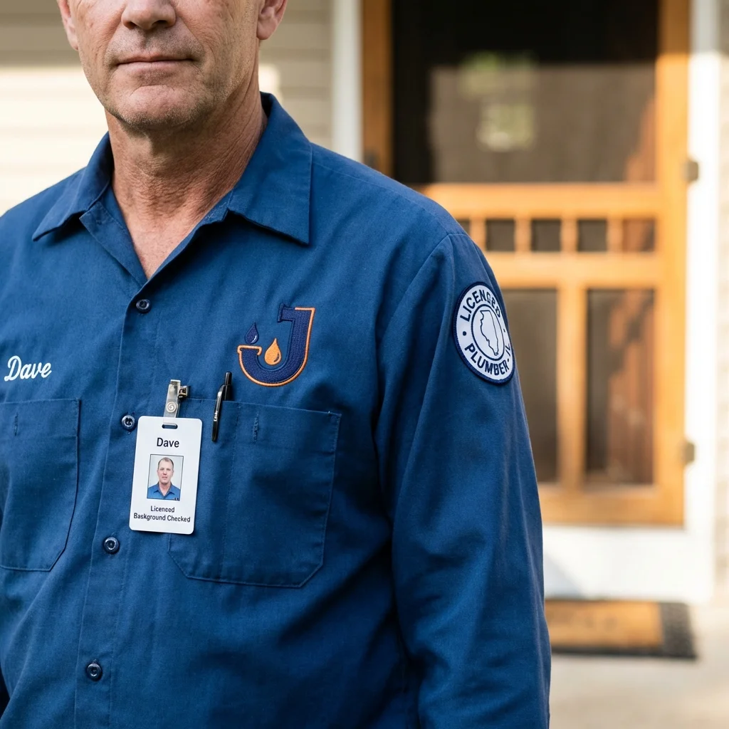 Licensed plumber showing ID badge in Fayetteville, NY