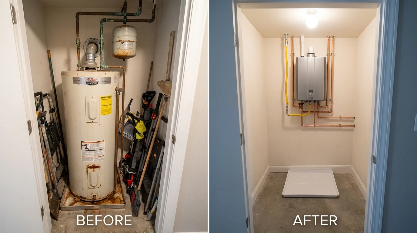 Tank water heater versus wall-mounted tankless unit comparison for Fayetteville, NY homeowners